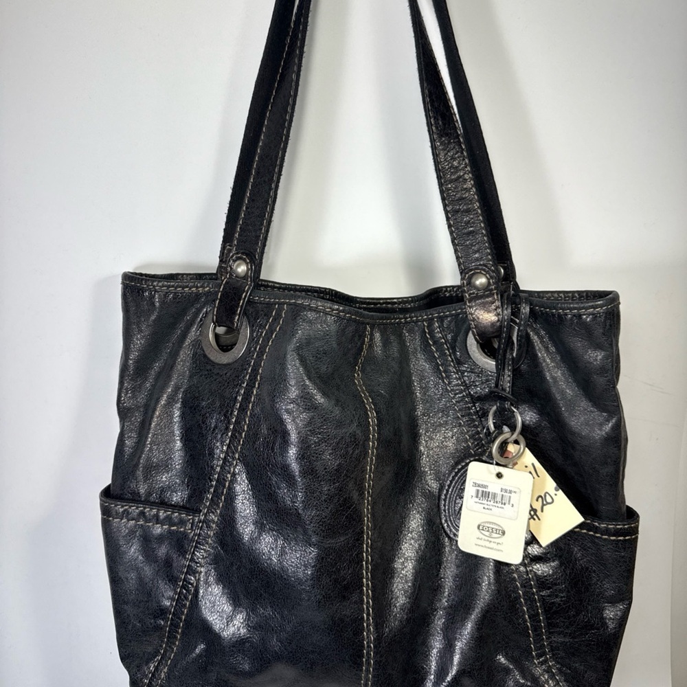 Fossil Black Leather Tote shoulder bag - Picture 3 of 14